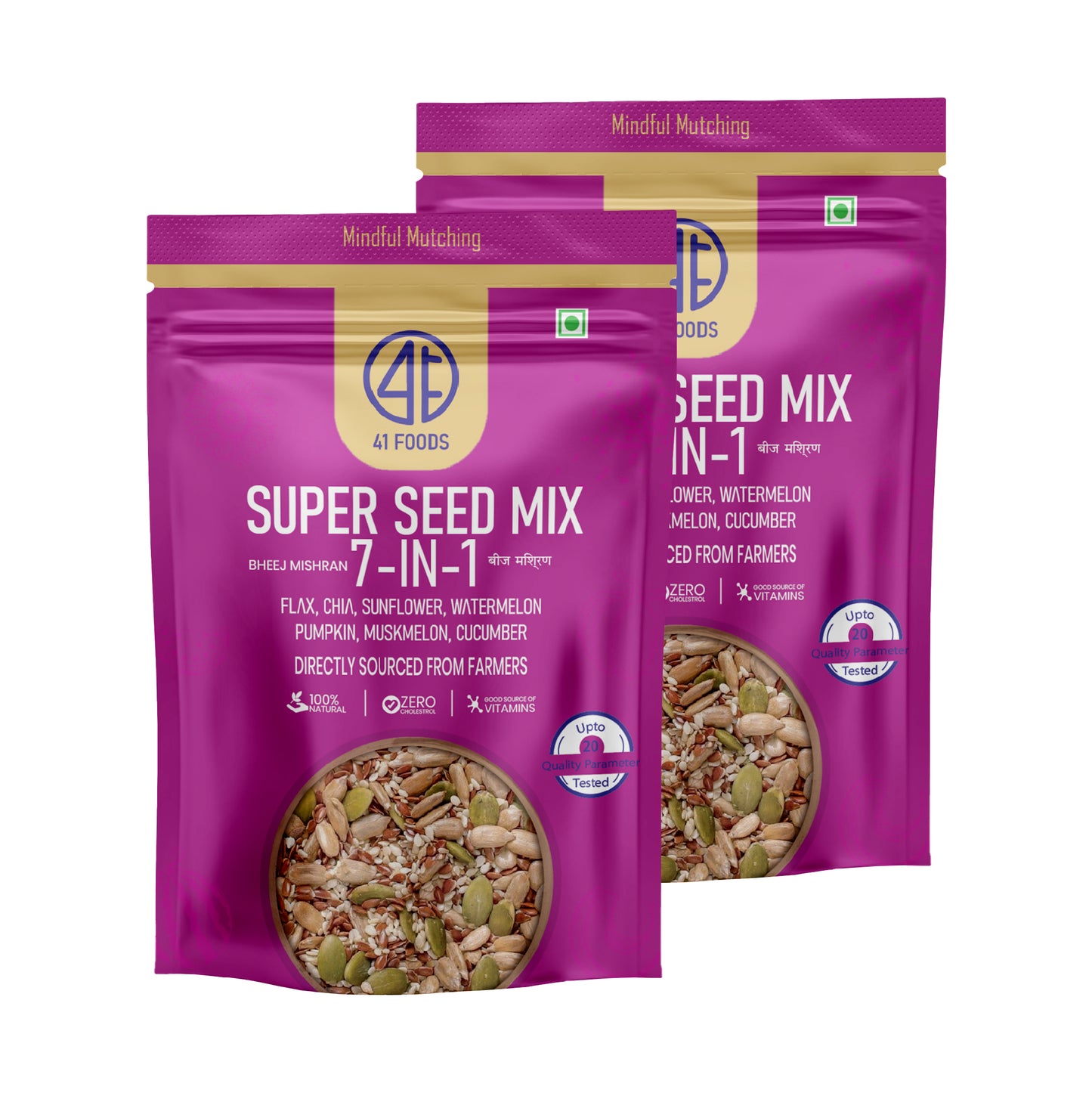 41Foods - Your Seeds Mix for Eating -True Elements 7 - Edible Seeds Super Seeds in 1 Mix -Twin -Combo | Healthy | Diet Snacks | 100% Natural and Roasted - Pumpkin, Watermelon, Sunflower, Flax, Chia, Muskmelon & Cucumber