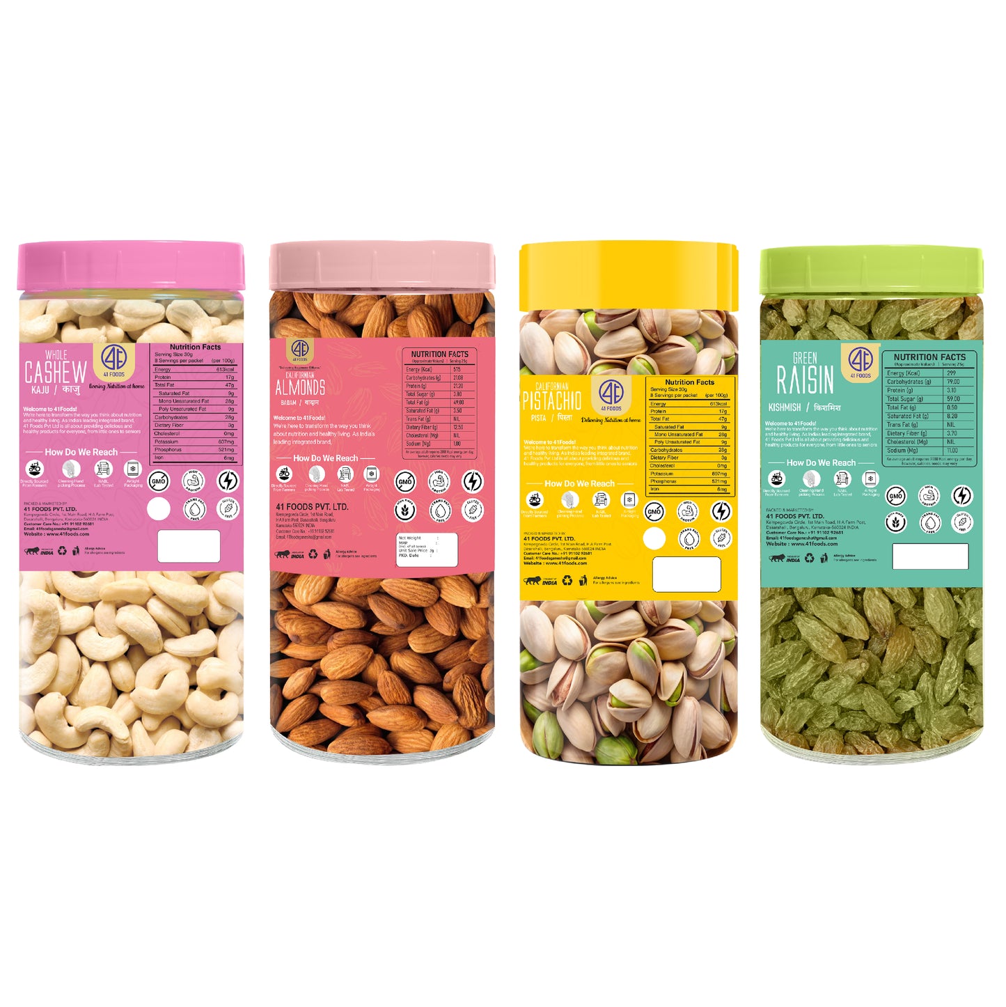 41Foods Healthy Dry Fruits Combo of Pistachios, Almond, Cashew, Raisins - Combo