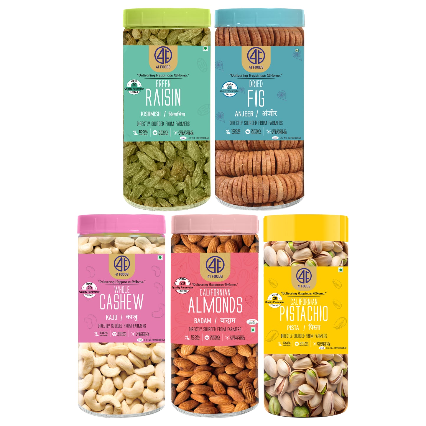41Foods 100 % Premium Healthy Dry Fruits Combo of Pistachios, Almond, Cashew, Raisins, Fig - Combo