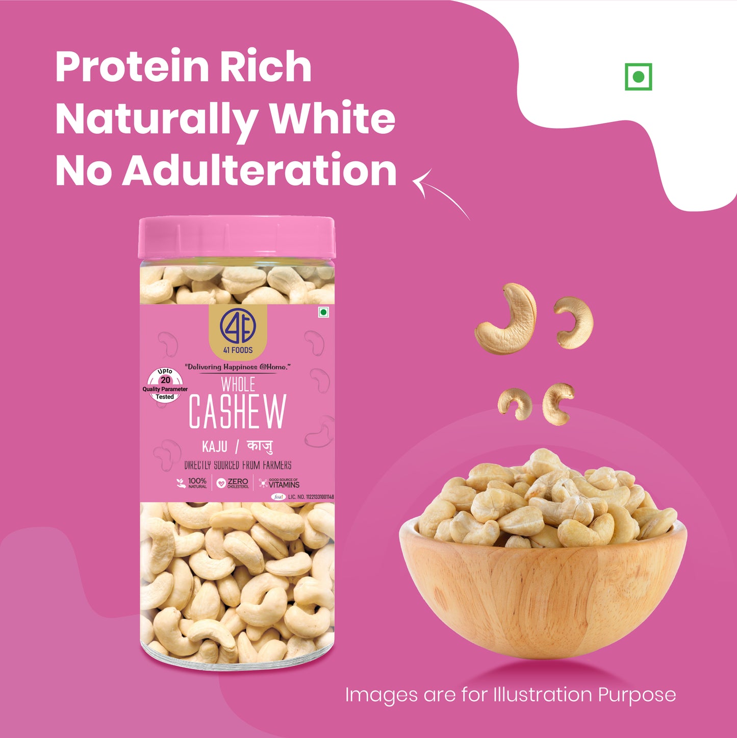 41 Foods 100% Premium Pure Cashews Whole, Kaju, Nutritious & Delicious, Premium Kaju Nuts, Rich In Protein, Magnesium & Phosphorus, Deluxe Size & Crunchy Nuts