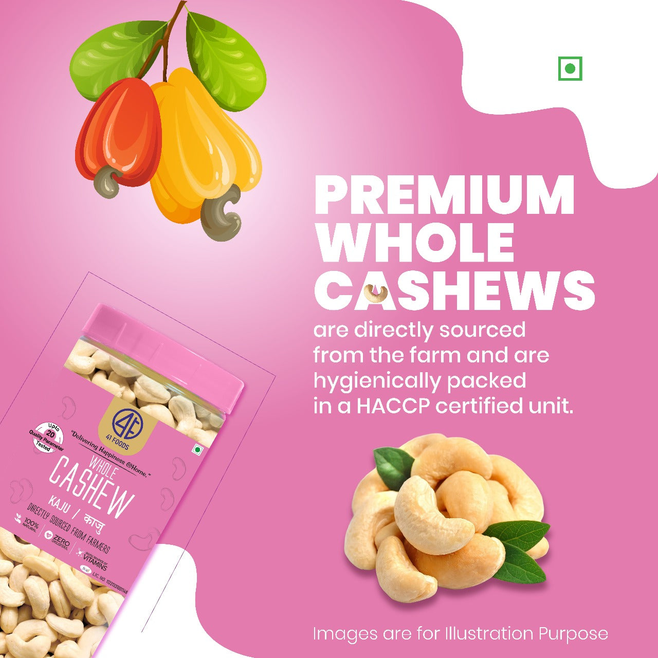41 Foods 100 % Premium Healthy Dry Fruits Pure Cashews Whole Kaju, Nutritious & Delicious, Premium Kaju Nuts, Rich In Protein, Magnesium & Phosphorus, Deluxe Size & Crunchy Nuts