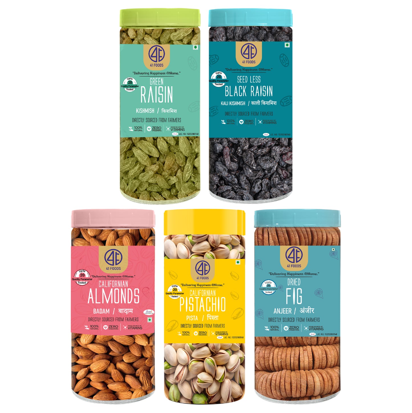 41Foods 100 % Premium Healthy Dry Fruits Combo of Almond,Pistachios, Fig, Raisins, Black Raisin - Combo