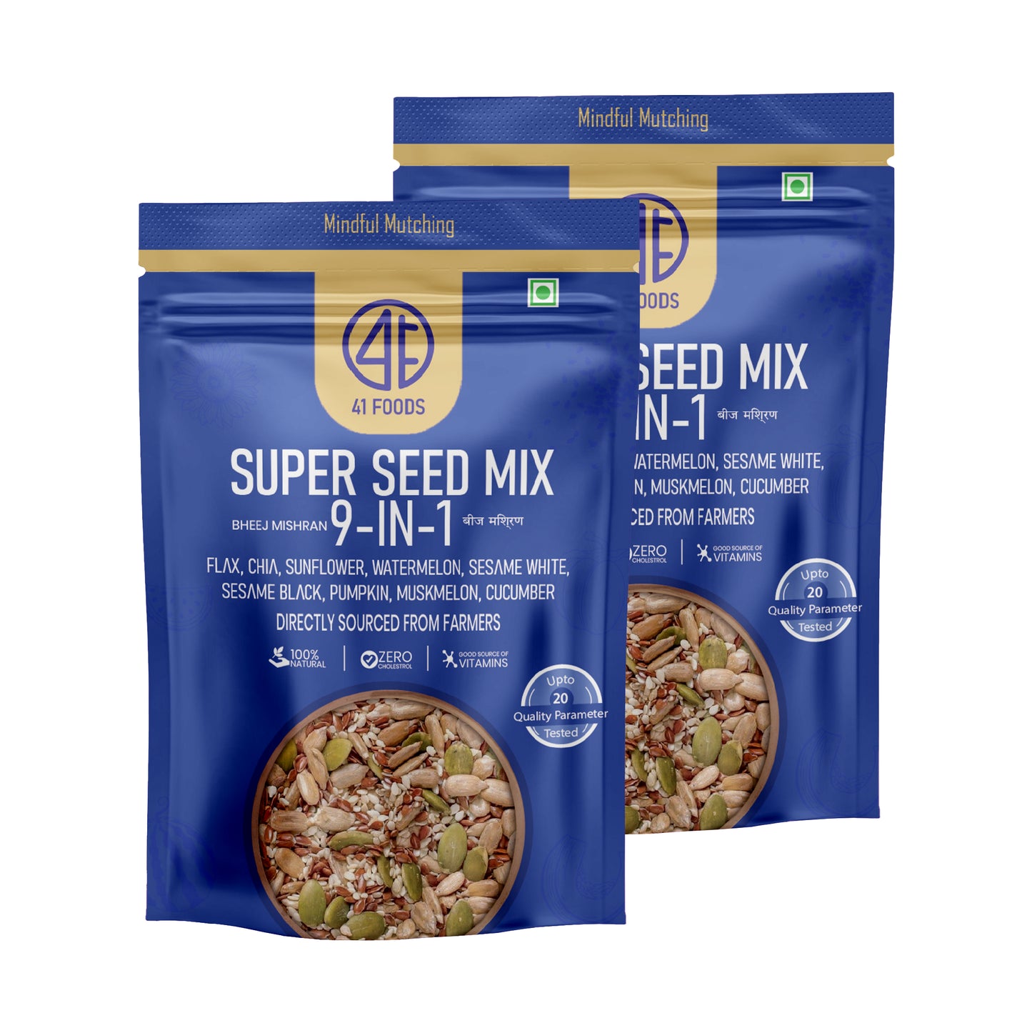 41Foods Healthy Seed Mix 9 in Twin Combo - (Mix of Pumpkin, Watermelon, Flax, Chia, Sunflower, Muskmelon, Cucumber, Sesame White, Sesame Black.