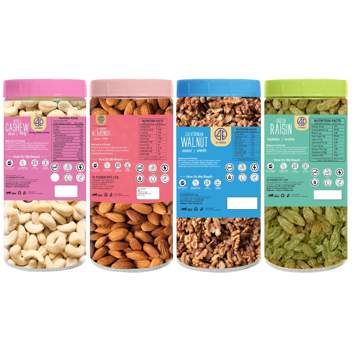 41 Foods 100 % Premium Healthy Dry Fruits Combo of Cashew, Almond, Walnut, Raisin - Combo