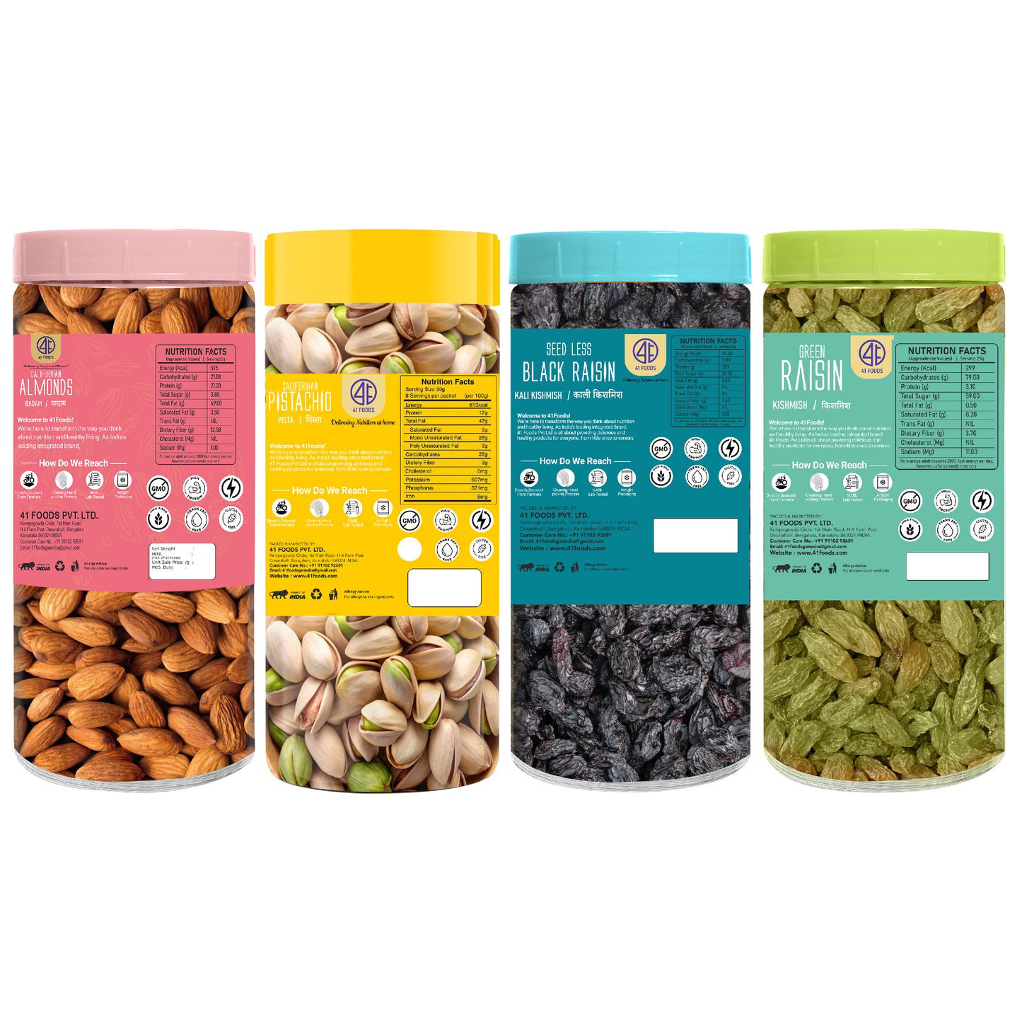 41 Foods 100 % Premium Healthy Dry Fruits Combo of Pistachios, Almond, Pistachio, Raisins, Black Raisin - Combo