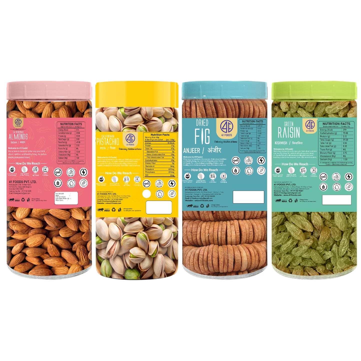 41 Foods 100 % Premium Healthy Dry Fruits Combo of Almond, Pistachio, Fig, Raisin - Combo