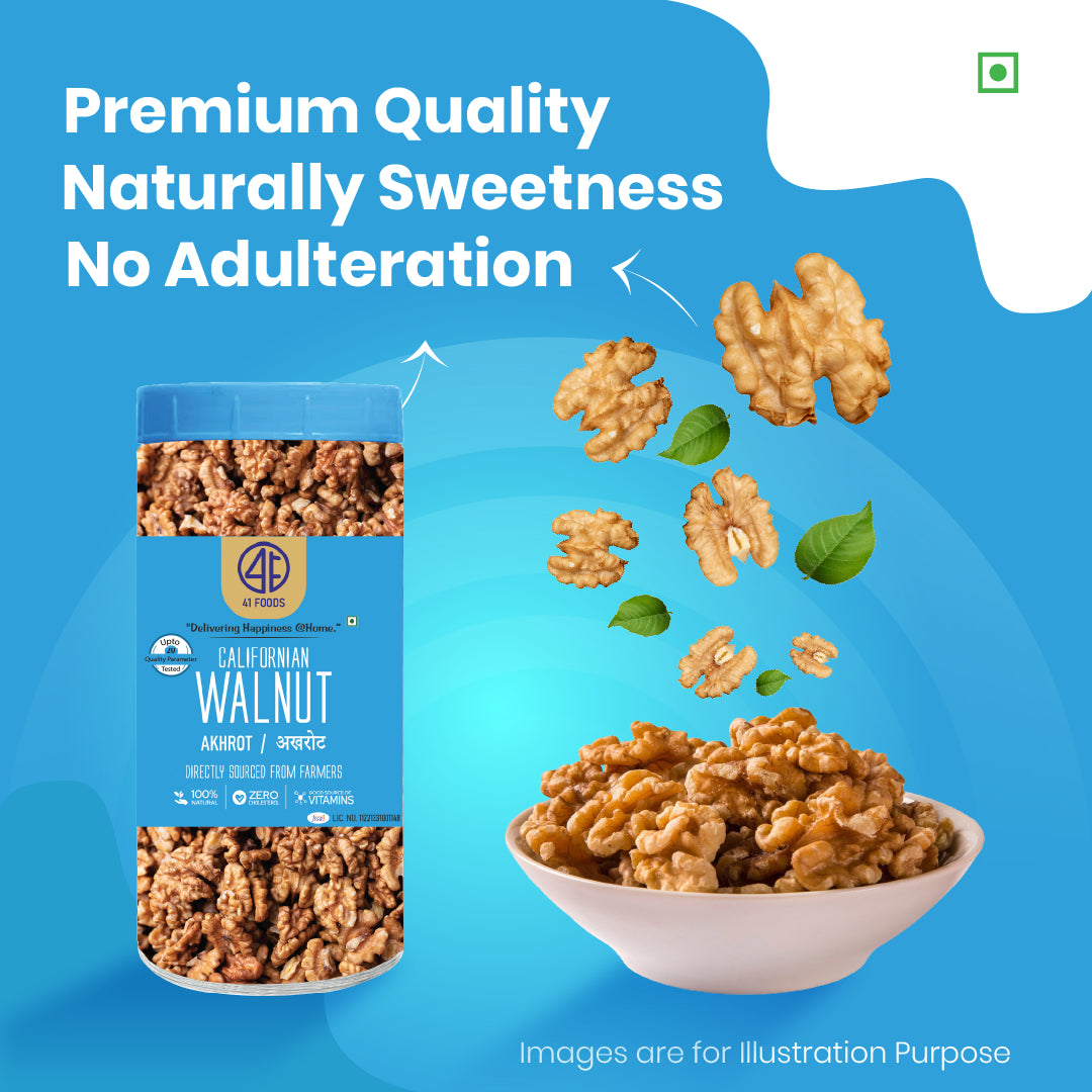41 Foods 100 % Premium Healthy Dry Fruits - Walnut - Kernels (Kashmiri Walnut) I 100% Natural Badam Giri | Rich In Protein & Dietary Fiber | Crunchy Texture & Delicious Nutty Flavour | No Added Preservatives Or Artificial Flavors
