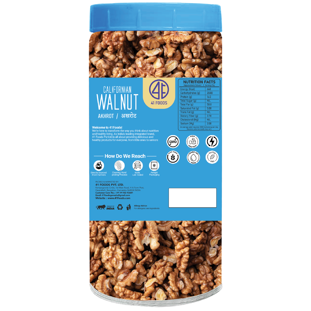41 Foods 100 % Premium Healthy Dry Fruits - Walnut - Kernels (Kashmiri Walnut) I 100% Natural Badam Giri | Rich In Protein & Dietary Fiber | Crunchy Texture & Delicious Nutty Flavour | No Added Preservatives Or Artificial Flavors