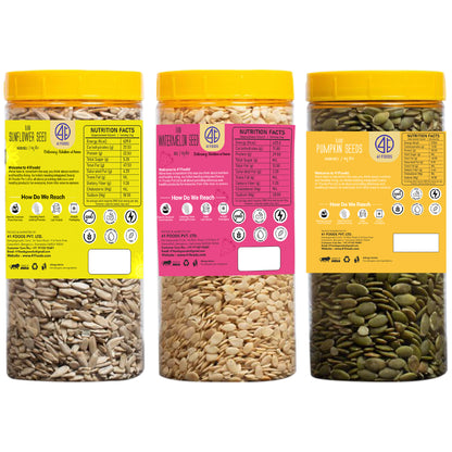41Foods Natural Raw Premium Edible Seeds Combo   + Sunflower Seeds I Watermelon Seeds I Pumpkin |Immunity Booster Diet | Protein and Rich in Fibre I Healthy Seeds