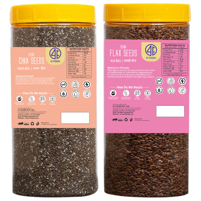 41Foods Premium Flax Seeds  & Chia Seeds Combo High Omega-3, Fiber &amp; Protein | Superfood Blend Gluten-Free, Vegan, Non-Gmo | Vitamins &amp; Minerals| 100% Natural Raw Seeds & nbsp