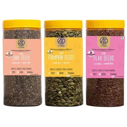 41 Foods 100% Premium Healthy Super Seeds Combo – Chia, Flax & Pumpkin Seeds | Raw, High Fiber, Plant Protein | Omega-3 Rich | Vegan, Keto & Gluten-Free Superfood for Daily Wellness.