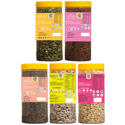 41Foods Raw Seeds Combo for eating - | Chia, Flax, Pumpkin, Watermelon, Sunflower Seeds - Combo | Weight management | Healthy and Nutritious |