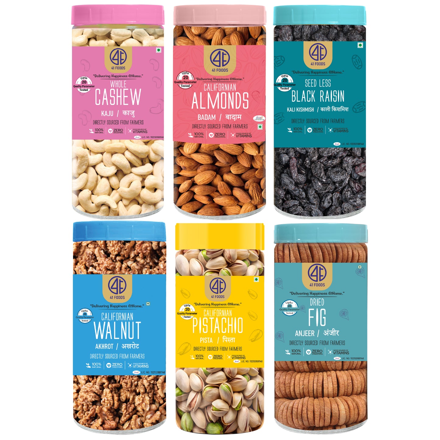 41 Foods 100 % Premium Dry Fruits - Cashews, Almonds,  Pistachios, Walnuts, Figs, Black Raisins -  Combo
