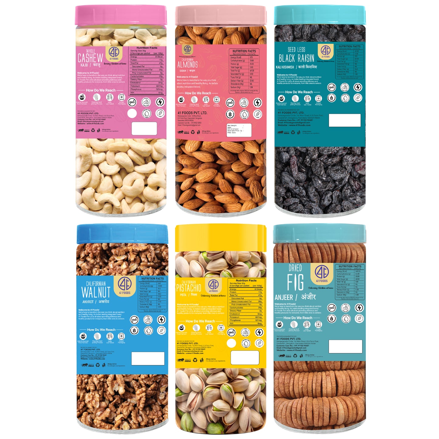 41 Foods 100 % Premium Dry Fruits - Cashews, Almonds,  Pistachios, Walnuts, Figs, Black Raisins -  Combo