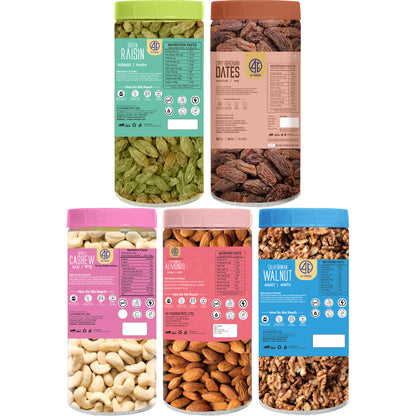 41 Foods 100 % Premium Healthy Dry Fruits  Combo of Cashew, Almond,  Walnut, Raisins, Brown Date - Combo