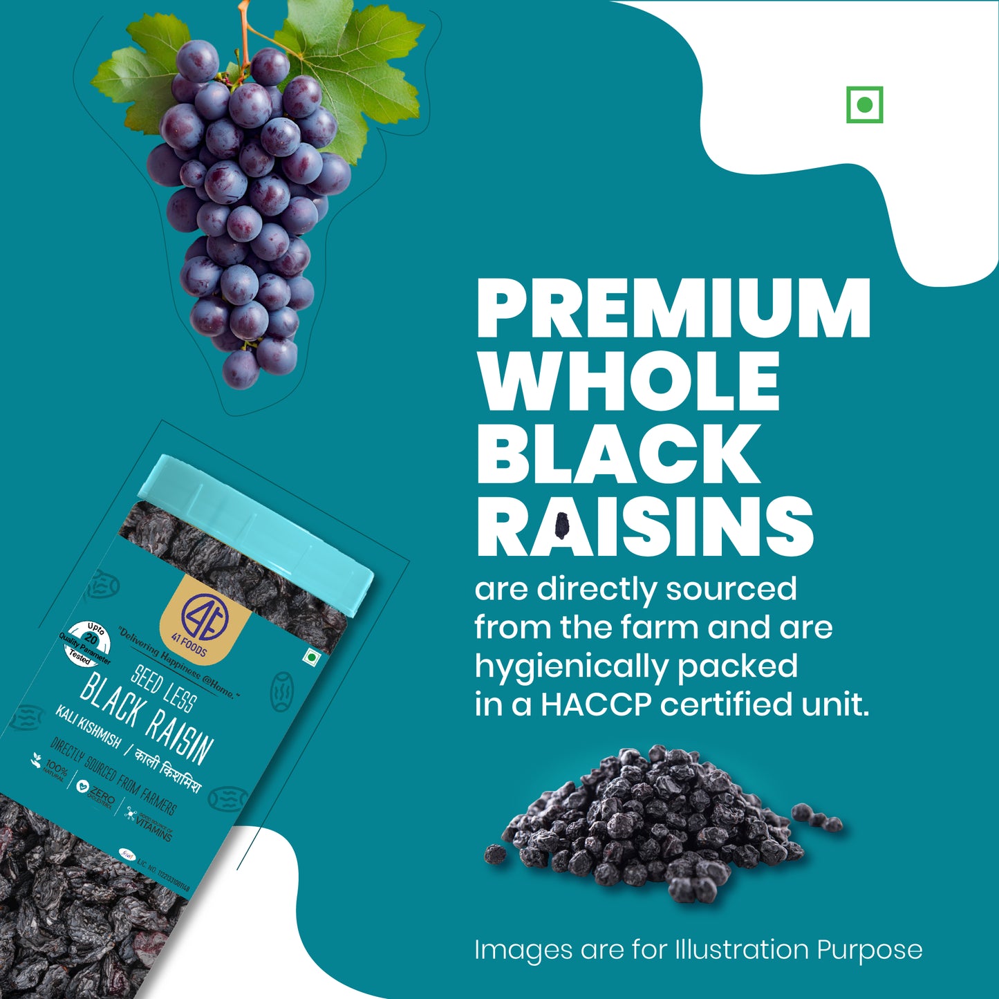 41 Foods 100% Premium Organic Black Raisins Seedless | Dried Kishmish Without Seeds | Dry Grapes | Kali Darakh