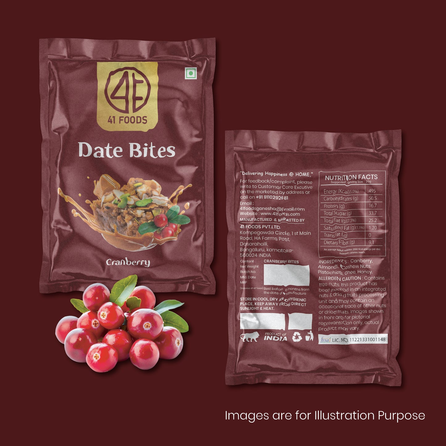 41 Foods 100 % Premium Bites  I  Cranberry Bites Made with Cranberry, Pista, Cashews, Almonds, and Pure Ghee & Honey I Dry Fruits, Nuts, Healthy Snacks Sweets, Gluten Free, No Added Sugar.