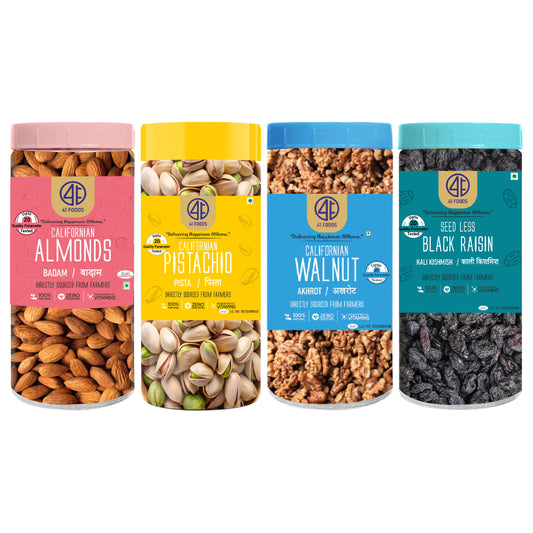 41 Foods 100 % Premium Healthy Dry Fruits  Combo of Pistachios, Almond, Walnut, Black Raisin - Combo