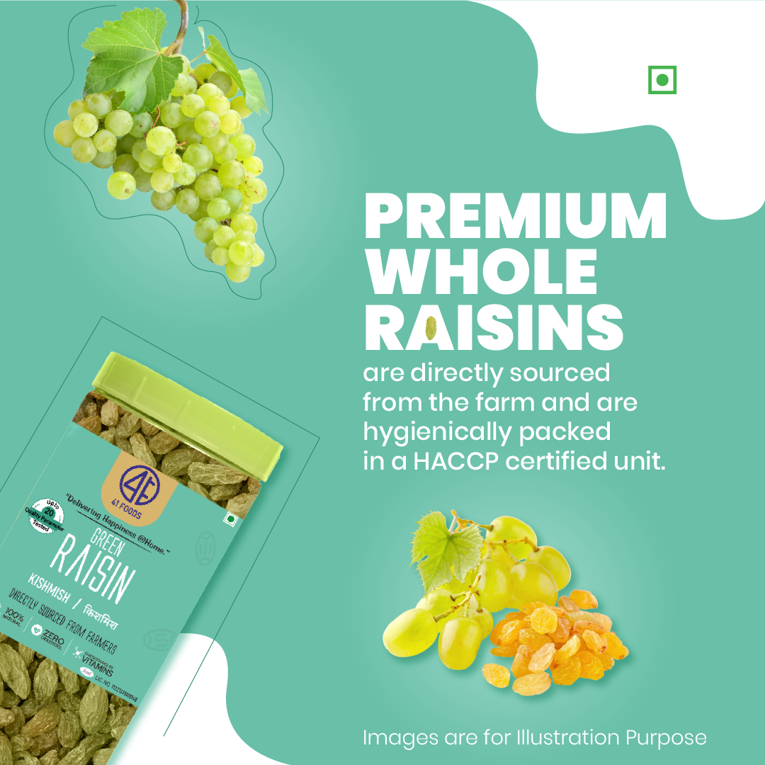 41 Foods 100 % Premium Healthy Dry Fruits I Pure Raisins Seedless/Kishmish, Source Of Potassium, Premium Dry Fruits, Green Raisins