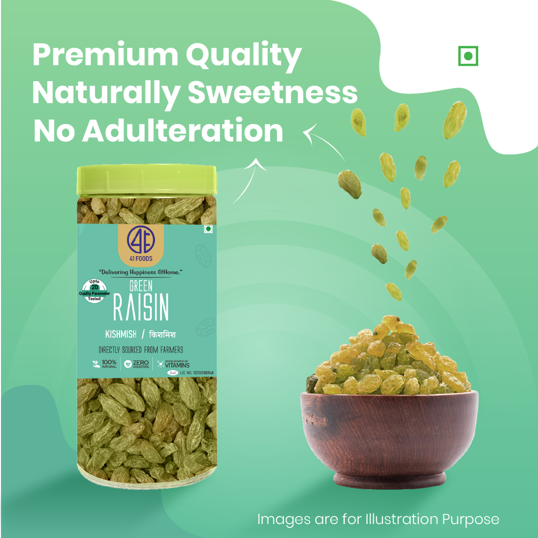 41 Foods 100 % Premium Healthy Dry Fruits I Pure Raisins Seedless/Kishmish, Source Of Potassium, Premium Dry Fruits, Green Raisins