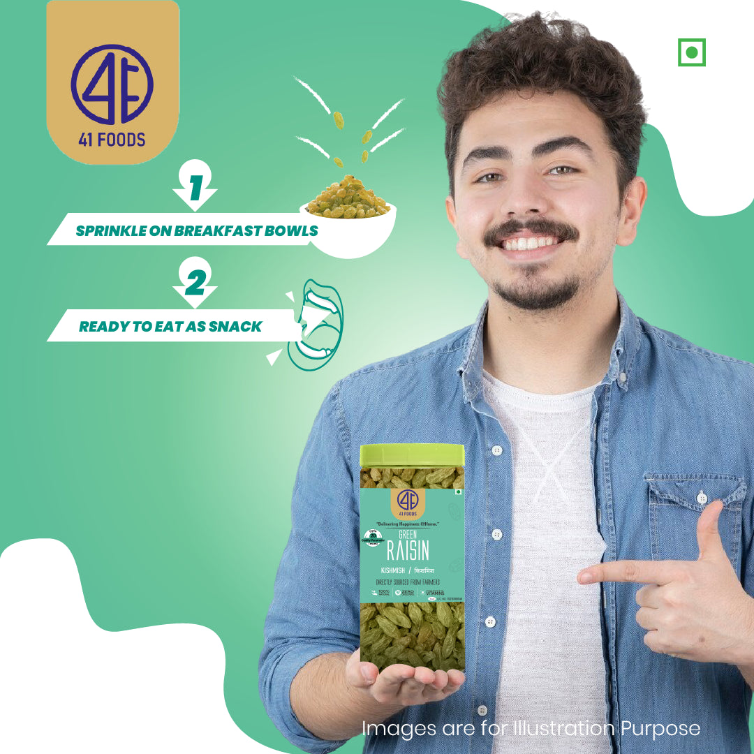 41 Foods 100 % Premium Healthy Dry Fruits I Pure Raisins Seedless/Kishmish, Source Of Potassium, Premium Dry Fruits, Green Raisins