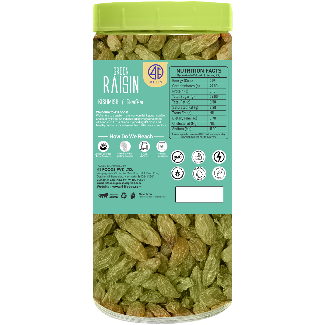 41 Foods 100 % Premium Healthy Dry Fruits I Pure Raisins Seedless/Kishmish, Source Of Potassium, Premium Dry Fruits, Green Raisins