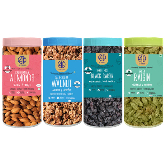 41 Foods 100 % Premium Healthy Dry Fruits  Combo of Almond, Walnut, Raisins, Black Raisin - Combo