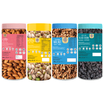 41 Foods 100 % Premium Healthy Dry Fruits  Combo of Pistachios, Almond, Walnut, Black Raisin - Combo