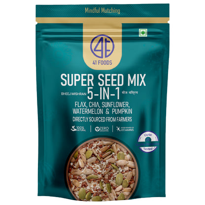 41 Foods 100 % Premium Healthy Dry Seeds I Seed Mix 5 in 1  I 100% Natural  5 in 1  - Edible Seeds | Healthy | Diet Snacks | 100% Natural and Roasted - Pumpkin, Watermelon, Sunflower, Flax, Chia - all 5 in 1