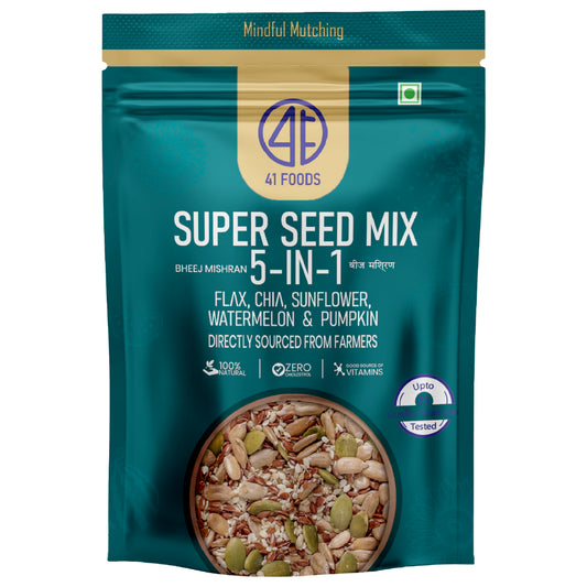 41 Foods 100 % Premium Healthy Dry Seeds I Seed Mix 5 in 1  I 100% Natural  5 in 1  - Edible Seeds | Healthy | Diet Snacks | 100% Natural and Roasted - Pumpkin, Watermelon, Sunflower, Flax, Chia - all 5 in 1