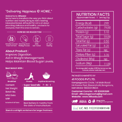 41 Foods 100 % Premium Healthy Dry Seeds I Seed Mix 7 in 1  I 100% Natural  7 in 1  - Edible Seeds | Healthy | Diet Snacks | 100% Natural and Roasted - Pumpkin, Watermelon, Sunflower, Flax, Chia, Muskmelon, Cucumber all 7 in 1