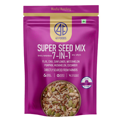 41 Foods 100 % Premium Healthy Dry Seeds I Seed Mix 7 in 1  I 100% Natural  7 in 1  - Edible Seeds | Healthy | Diet Snacks | 100% Natural and Roasted - Pumpkin, Watermelon, Sunflower, Flax, Chia, Muskmelon, Cucumber all 7 in 1