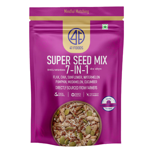 41 Foods 100 % Premium Healthy Dry Seeds I Seed Mix 7 in 1  I 100% Natural  7 in 1  - Edible Seeds | Healthy | Diet Snacks | 100% Natural and Roasted - Pumpkin, Watermelon, Sunflower, Flax, Chia, Muskmelon, Cucumber all 7 in 1