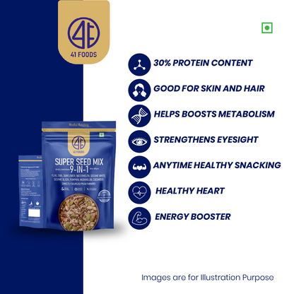 41Foods Healthy Seed Mix 9 in  - (Mix of Pumpkin, Watermelon, Flax, Chia, Sunflower, Muskmelon, Cucumber, Sesame White, Sesame Black. (Copy)