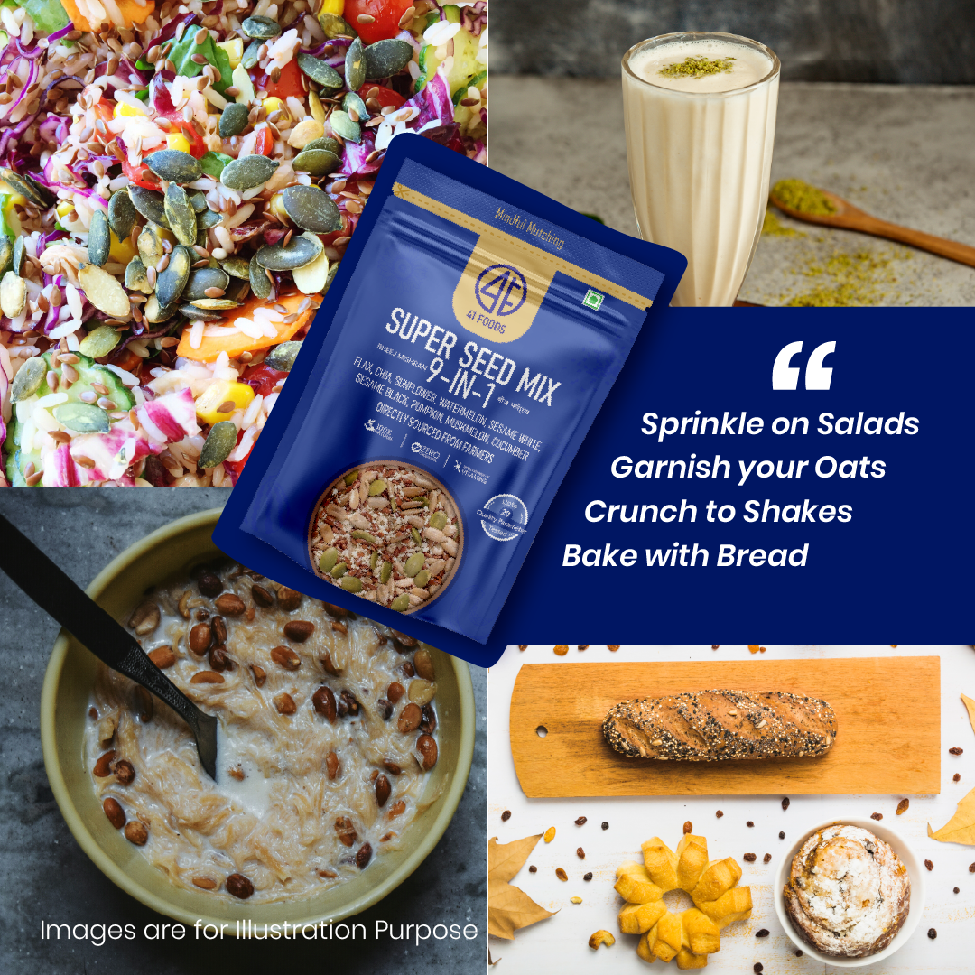 41Foods Healthy Seed Mix 9 in Twin Combo - (Mix of Pumpkin, Watermelon, Flax, Chia, Sunflower, Muskmelon, Cucumber, Sesame White, Sesame Black.