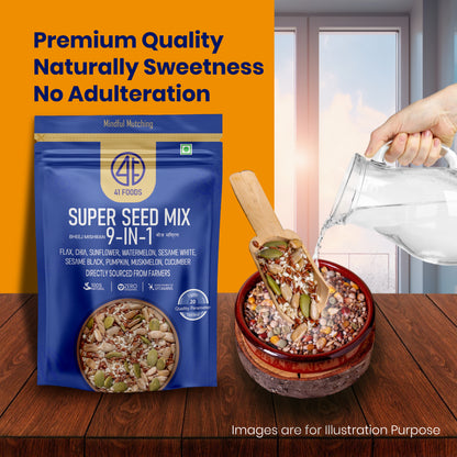 41 Foods 100 % Premium Healthy Dry Seeds I Seed Mix 9 in 1   |  Pumpkin, Watermelon, Sunflower, Flax, Chia, Muskmelon, Cucumber, Sesame white, Sesame black  Seed Mix 9 in One
