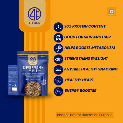41 Foods 100 % Premium Healthy Dry Seeds I Seed Mix 9 in 1   |  Pumpkin, Watermelon, Sunflower, Flax, Chia, Muskmelon, Cucumber, Sesame white, Sesame black  Seed Mix 9 in One
