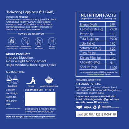 41 Foods 100 % Premium Healthy Dry Seeds I Seed Mix 9 in 1   |  Pumpkin, Watermelon, Sunflower, Flax, Chia, Muskmelon, Cucumber, Sesame white, Sesame black  Seed Mix 9 in One