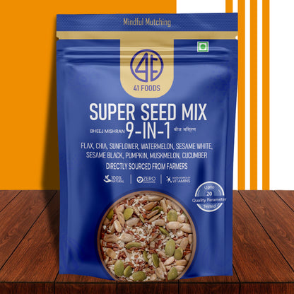 41 Foods 100 % Premium Healthy Dry Seeds I Seed Mix 9 in 1   |  Pumpkin, Watermelon, Sunflower, Flax, Chia, Muskmelon, Cucumber, Sesame white, Sesame black  Seed Mix 9 in One