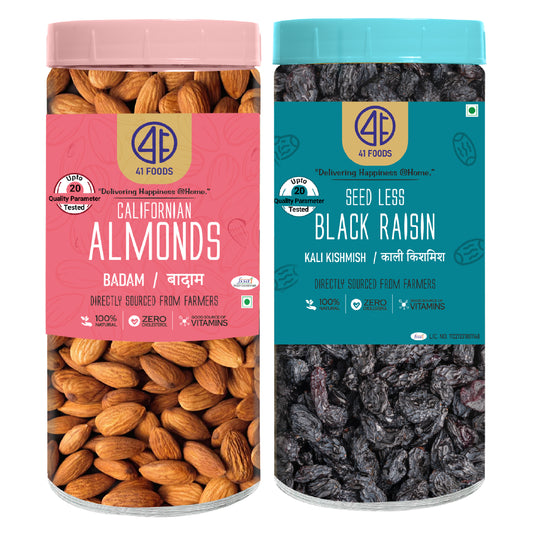41 Foods 100 % Premium Healthy Dry Fruits  Combo of  Almond, Black Raisin - Combo