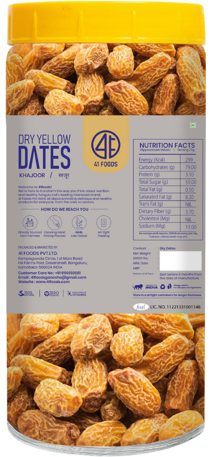 41 Foods 100 % Premium Healthy Dry Fruits Dried Yellow Dates  | Sukha Khajoor | Peela Khajoor | Kharik | Kharak | Kharek | Pila Chuara | Natural & Healthy Superfood Chhuara | Rich in Nutrients & Fiber