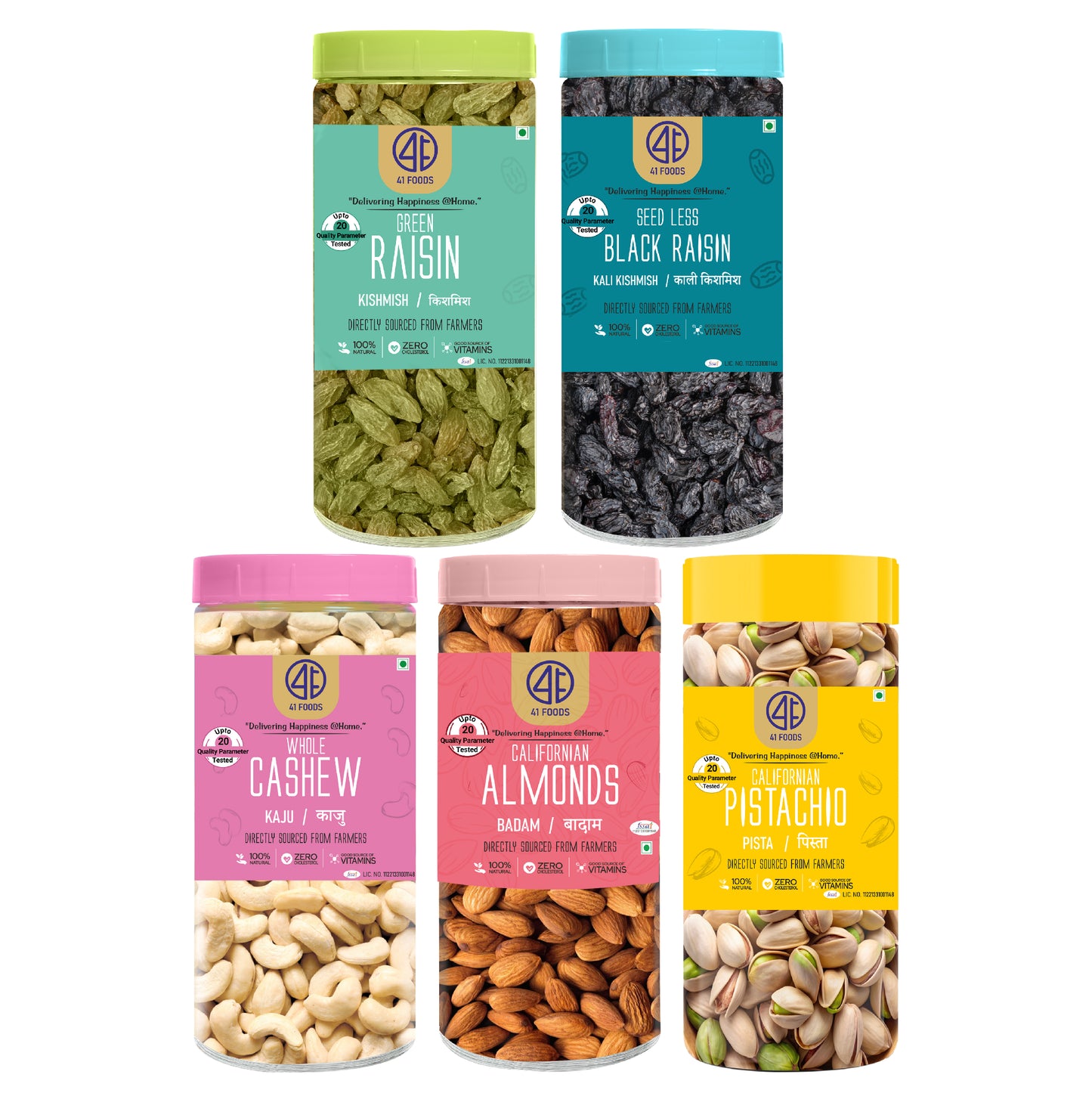 41 Foods 100 % Premium Healthy Dry Fruits  Combo of  Cashew, Almond,Pistachios, Raisins, Black Raisin - Combo