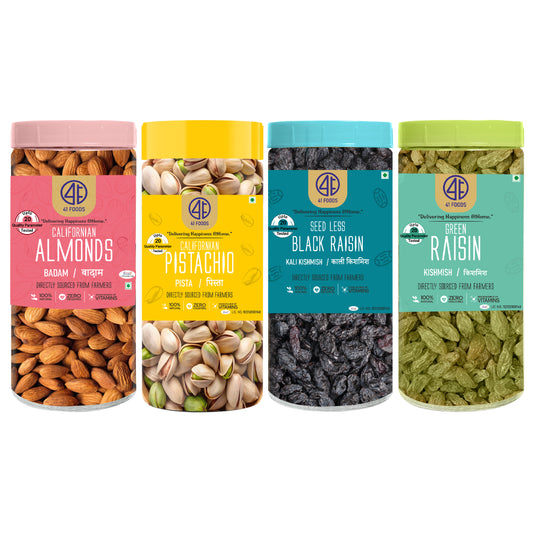 41 Foods 100 % Premium Healthy Dry Fruits  Combo of Pistachios, Almond, Pistachio, Raisins, Black Raisin - Combo