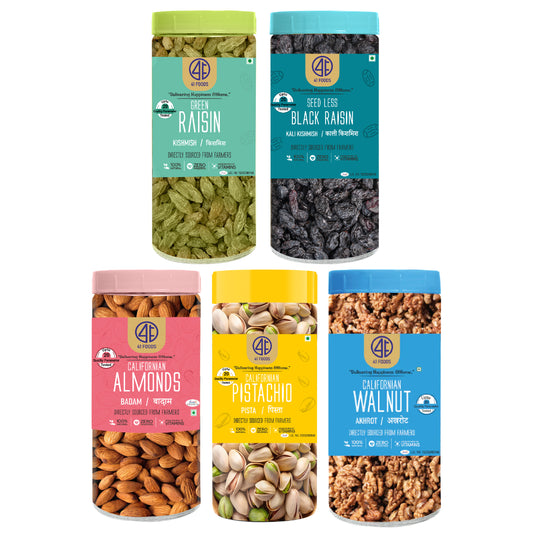 41 Foods 100 % Premium Healthy Dry Fruits  Combo of Pistachios, Almond, Walnut, Raisins, Black Raisin - Combo