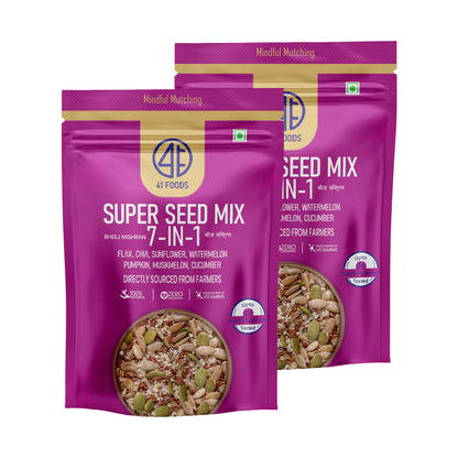 41Foods - Your Seeds Mix for Eating -True Elements 7  - Edible Seeds Super Seeds in 1 Mix -Twin -Combo | Healthy | Diet Snacks | 100% Natural and Roasted - Pumpkin, Watermelon, Sunflower, Flax, Chia, Muskmelon & Cucumber