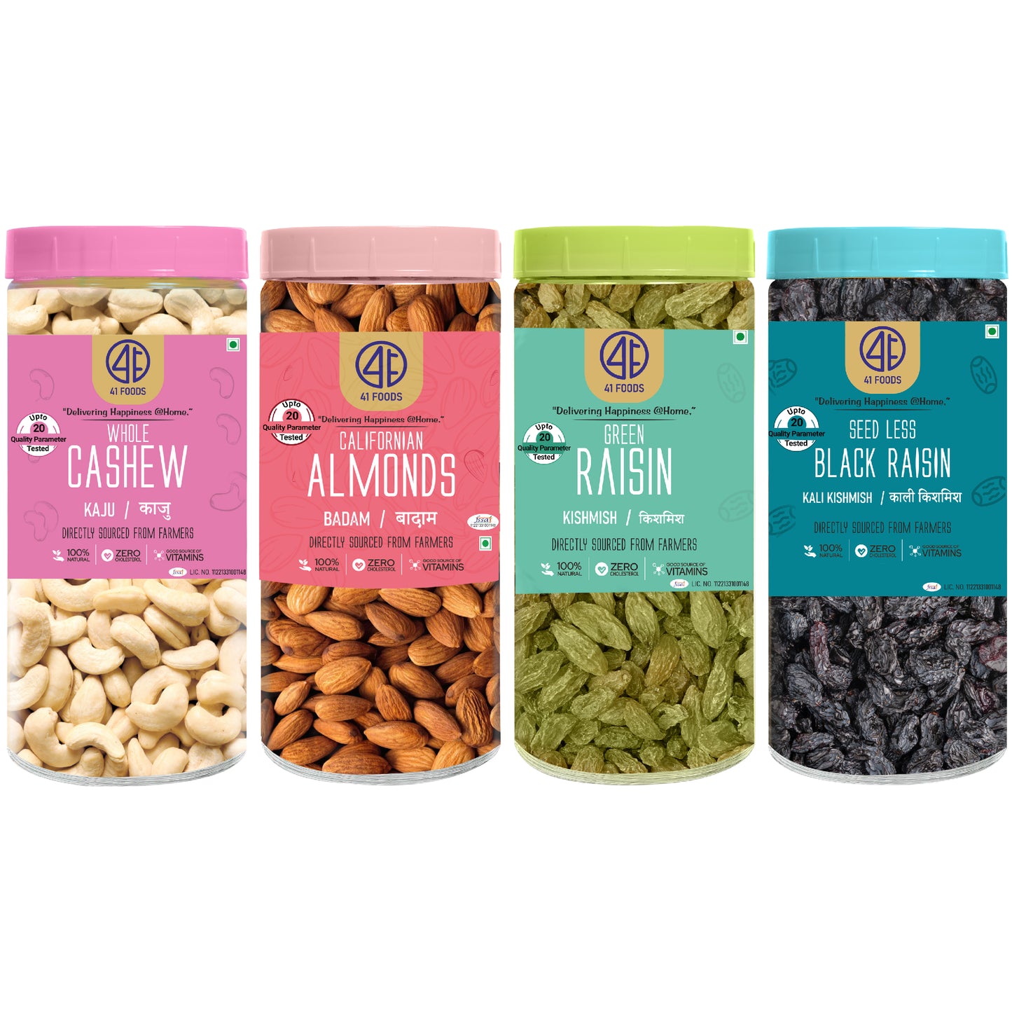 41 Foods 100 % Premium Healthy Dry Fruits  Combo of Cashew, Almond, Raisins, Black Raisin - Combo