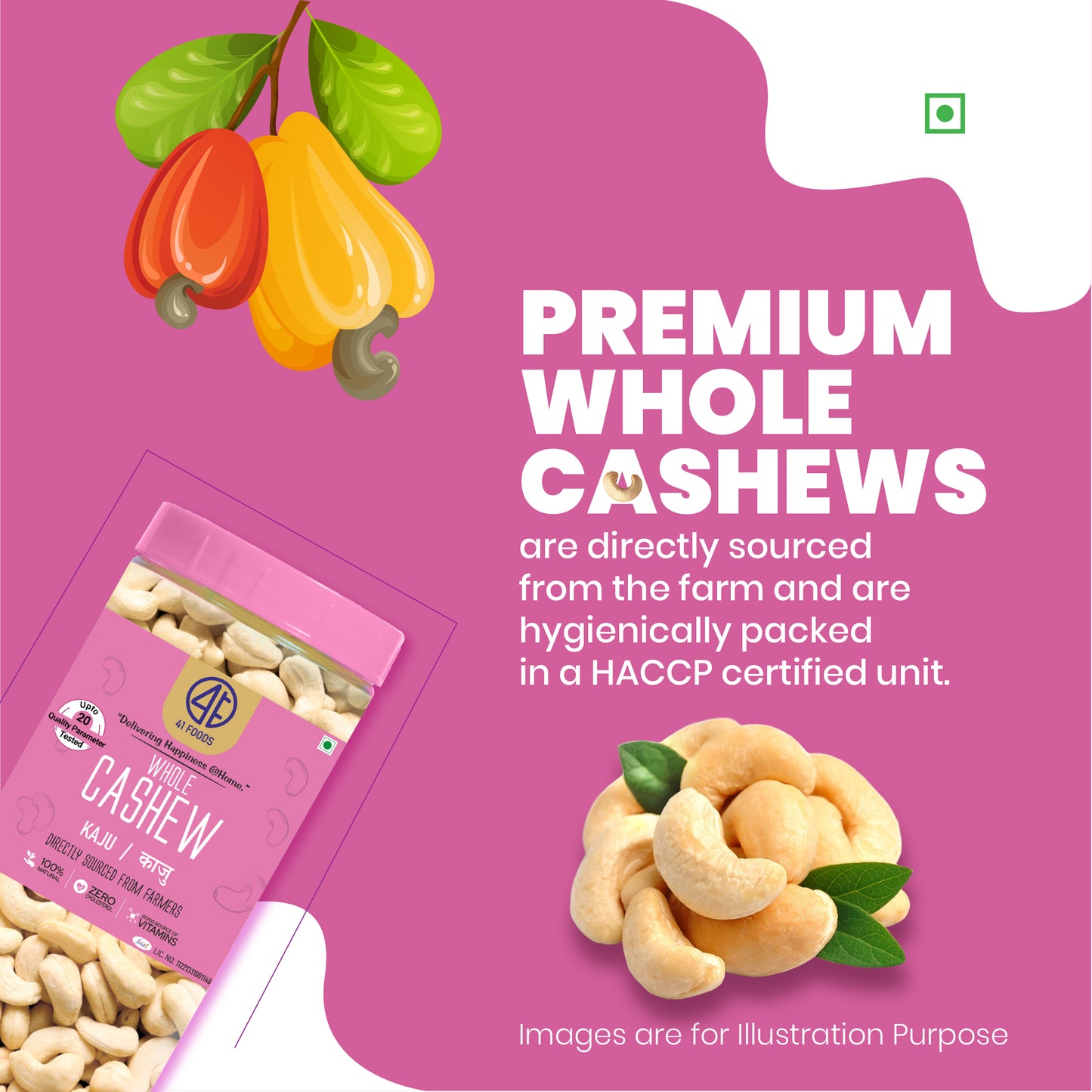 41 Foods  100% Premium Pure Cashews Whole, Kaju,  Nutritious & Delicious, Premium Kaju Nuts, Rich In Protein, Magnesium & Phosphorus, Deluxe Size & Crunchy Nuts