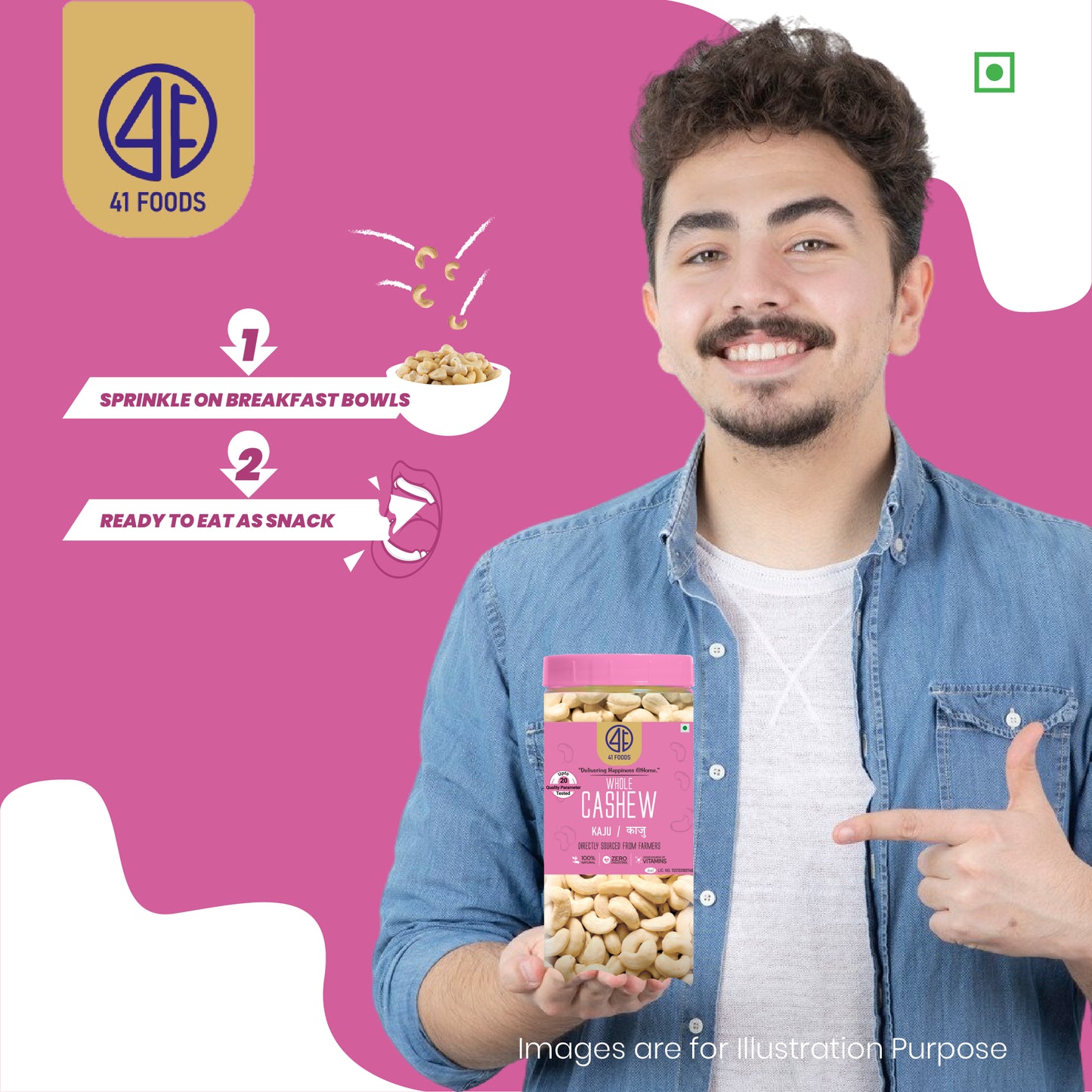 41 Foods  100% Premium Pure Cashews Whole, Kaju,  Nutritious & Delicious, Premium Kaju Nuts, Rich In Protein, Magnesium & Phosphorus, Deluxe Size & Crunchy Nuts