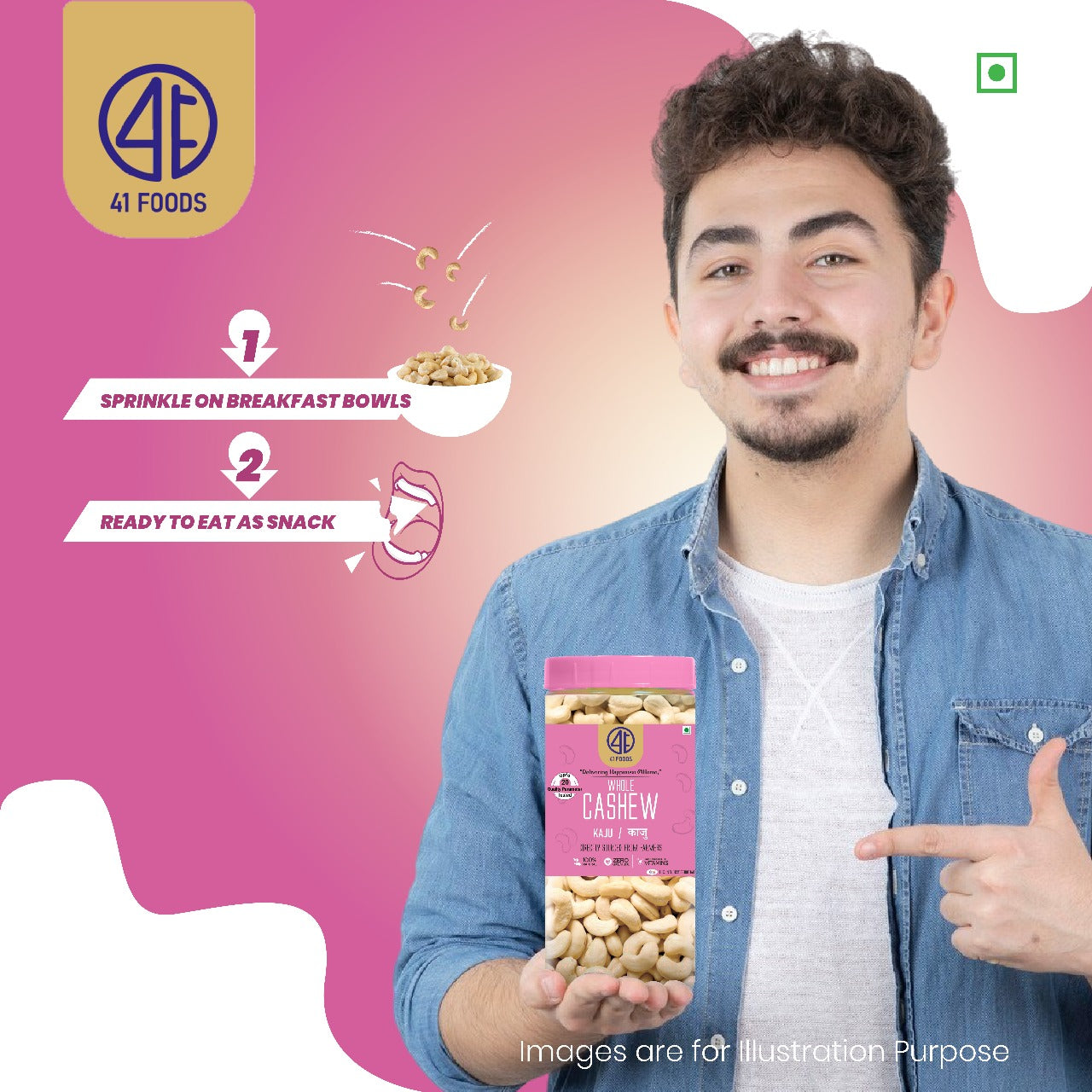 41 Foods 100 % Premium Healthy Dry Fruits  Pure Cashews Whole Kaju, Nutritious & Delicious, Premium Kaju Nuts, Rich In Protein, Magnesium & Phosphorus, Deluxe Size & Crunchy Nuts