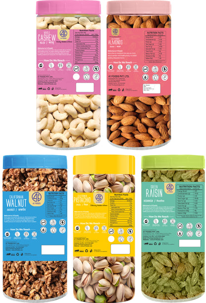 41 Foods 100 % Premium - Healthy Dry Fruits Combo of Pistachios, Almond, Cashew,  Raisins & Walnut Kernel-  Combo